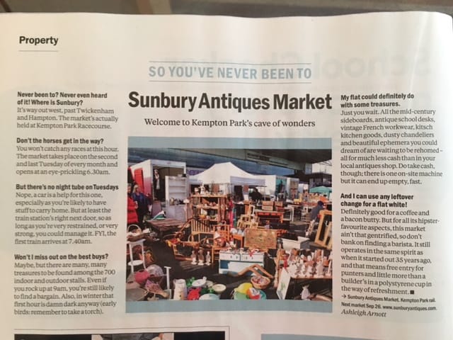 Time Out London – Sunbury Antiques Market – Sept 2017